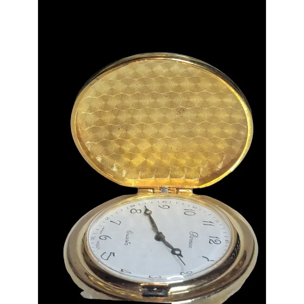 Nice 40mm Parmex Gold Tone Quartz Pocket Watch New Battery Runs Well